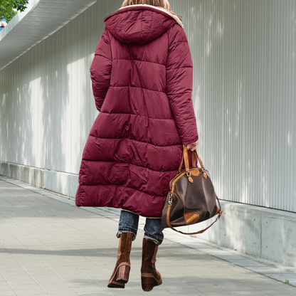 Damen Winterjacke Lang Gefüttert Mit Kapuze