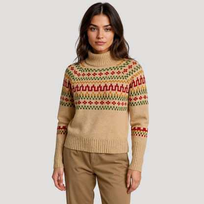 Damen Strickpullover Rollkragen Frühlingsmuster