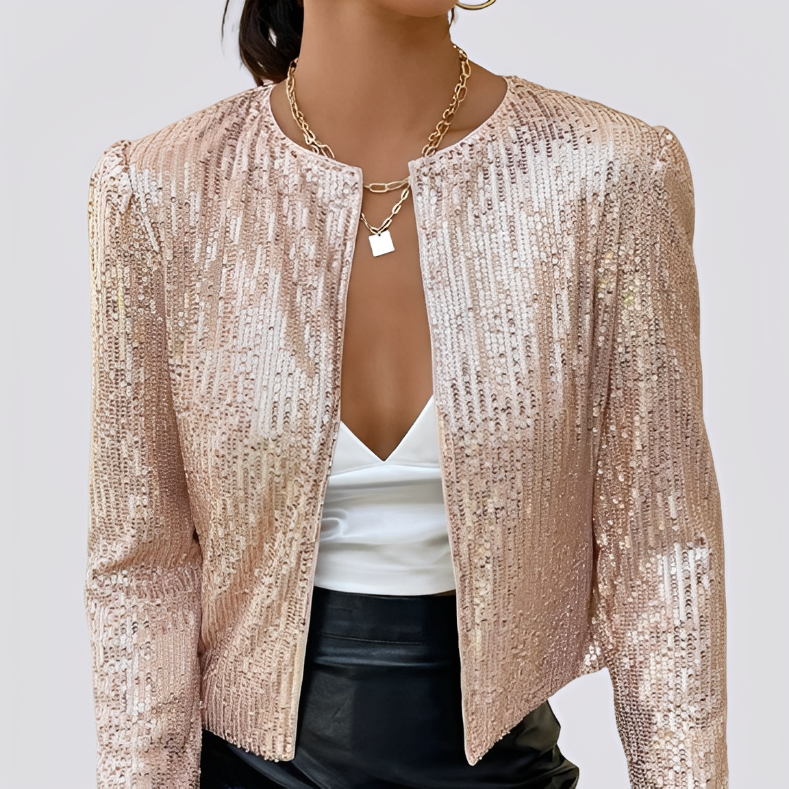 Damen Paillettenblazer Kurz Glitzernd Schwarz - Norvielle