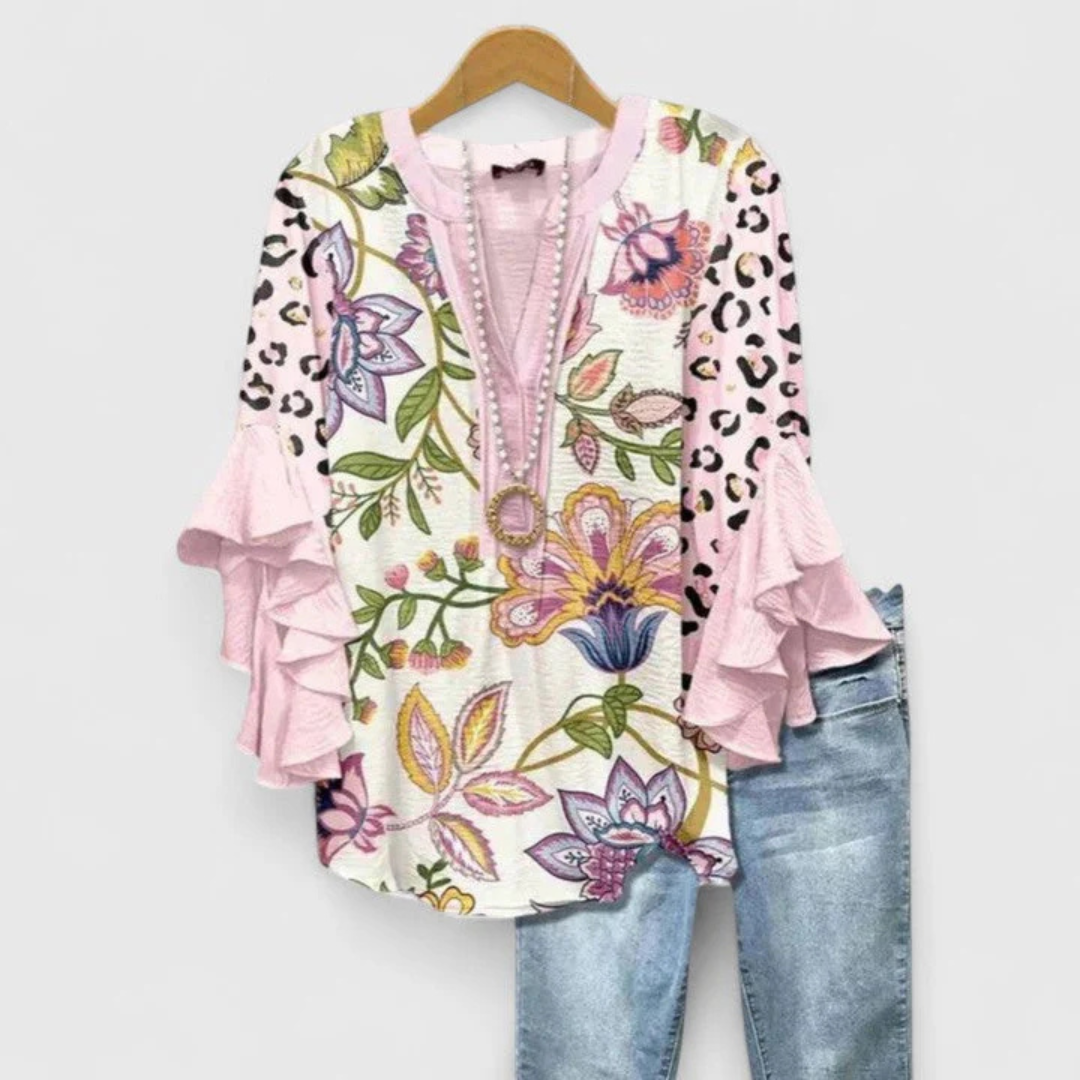 Damen Blumen Rüschenärmel Casual Leicht