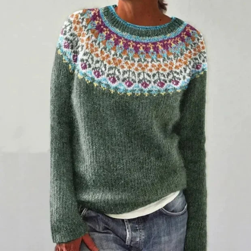 Damen Strickpullover Norweger-Muster Rundhals - Norvielle