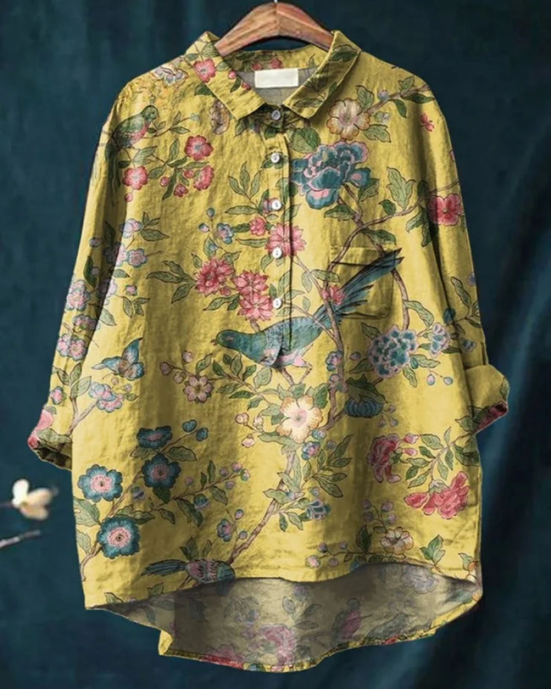 Damen Bluse Floral-Muster Knöpfe