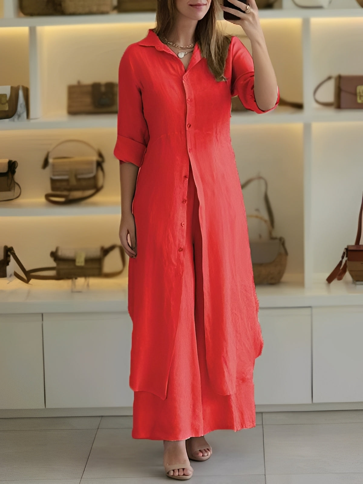 Damen Freizeit Set Langhemd Hose Leicht