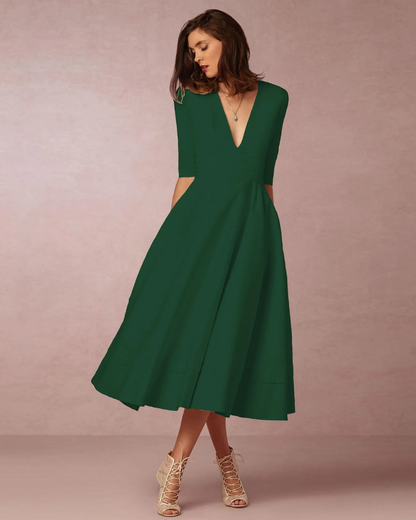 Damen Maxi-Kleid V-Ausschnitt Abendkleid