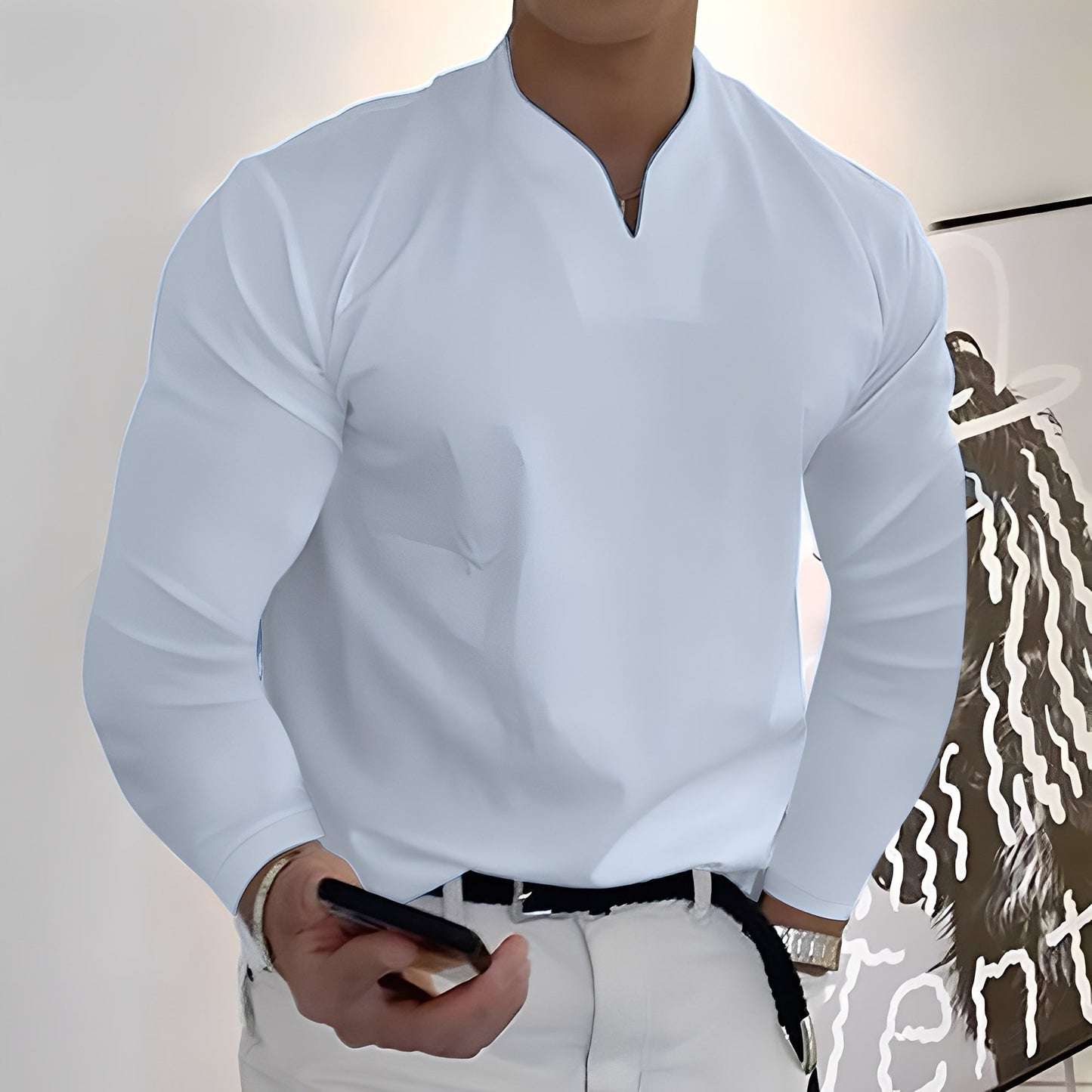 Herren Langarmhemd Freizeit Baumwolle Weiß