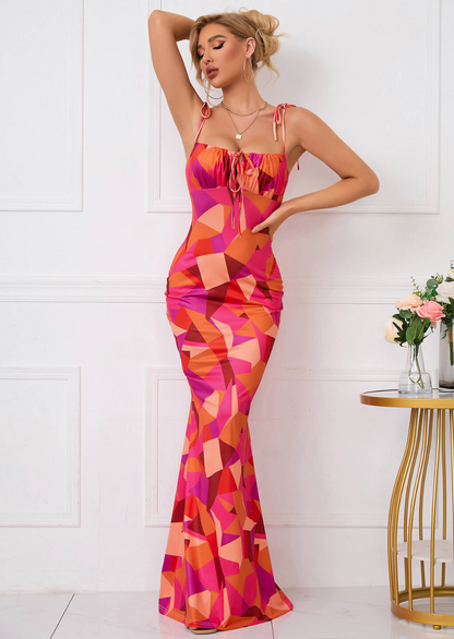 Damen Maxikleid Blumenmuster Schleifen Details Sommer Farben