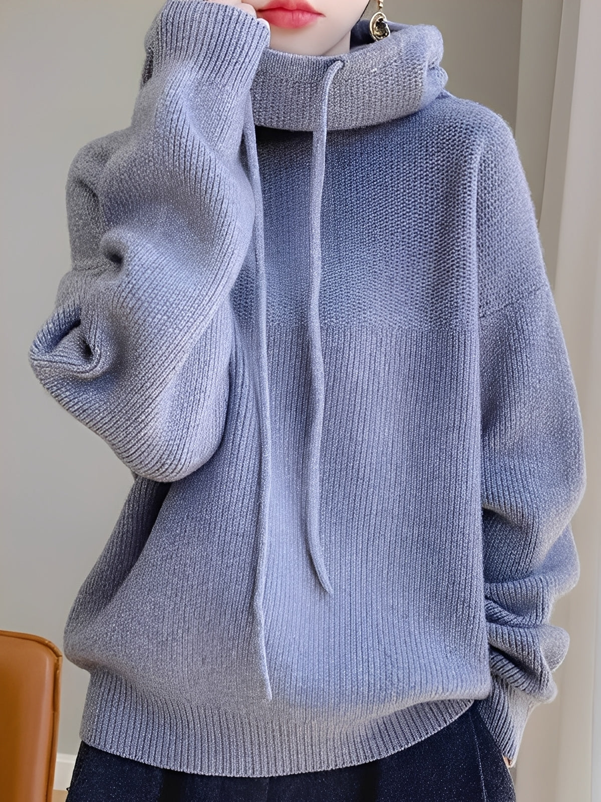 Damen Strickpullover Rollkragen Kuschelig Beige
