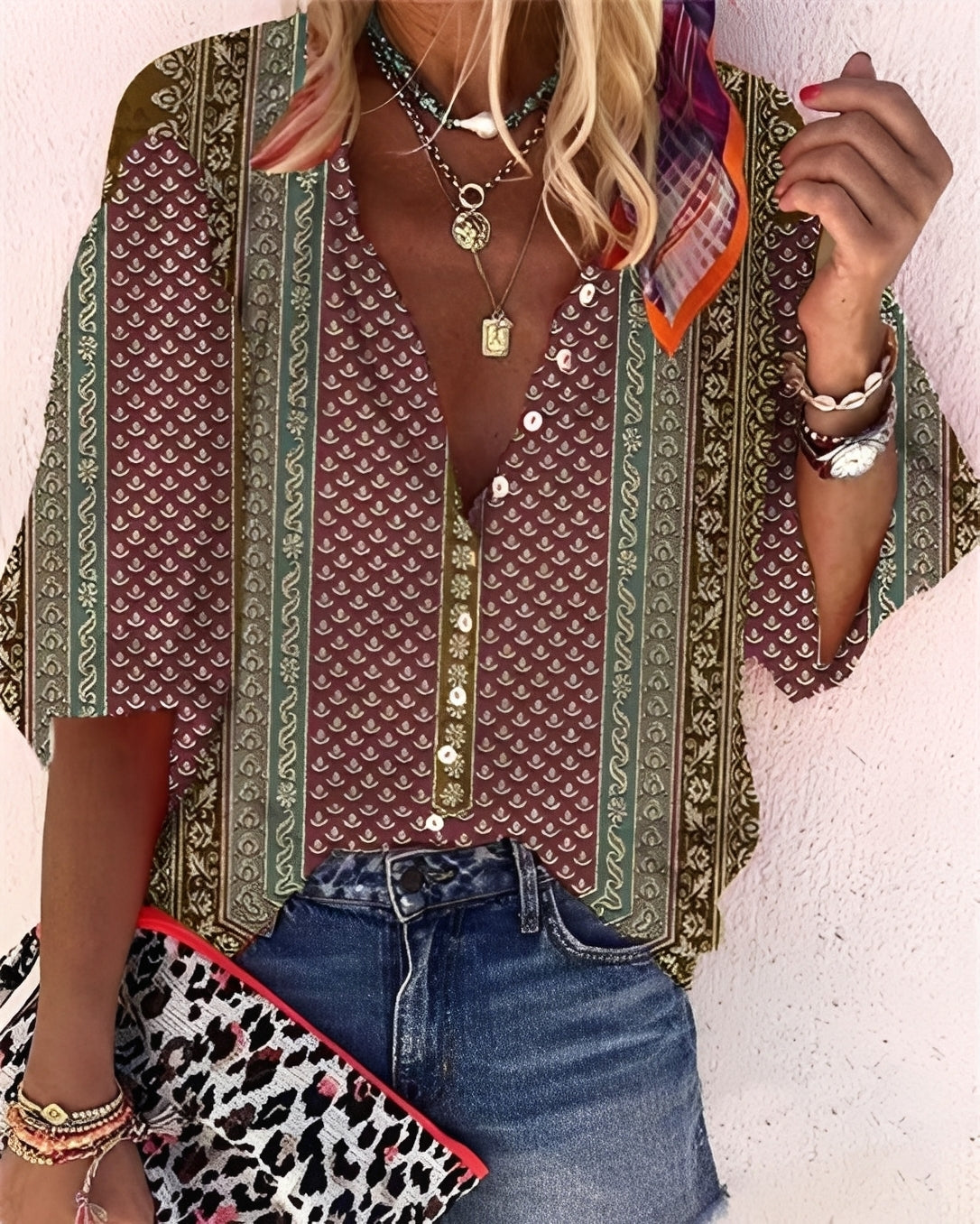 Damen Bluse mit Print Lockere Passform