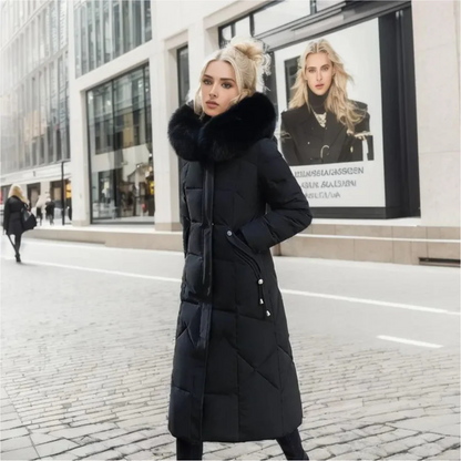 Damen Winterjacke Lang Kapuze Fellbesatz