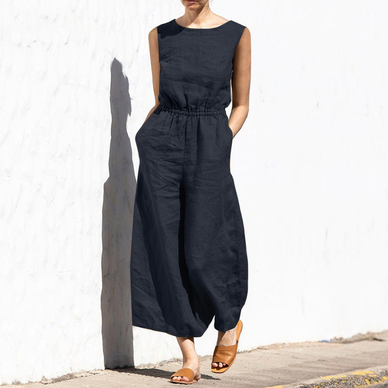 Damen Jumpsuit Ärmellos Leicht Schwarz - Norvielle