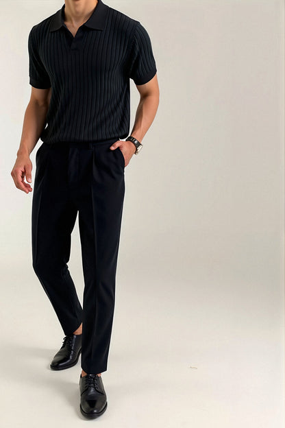 Herren Poloshirt Kurzarm Gerippt Elegant Weiß