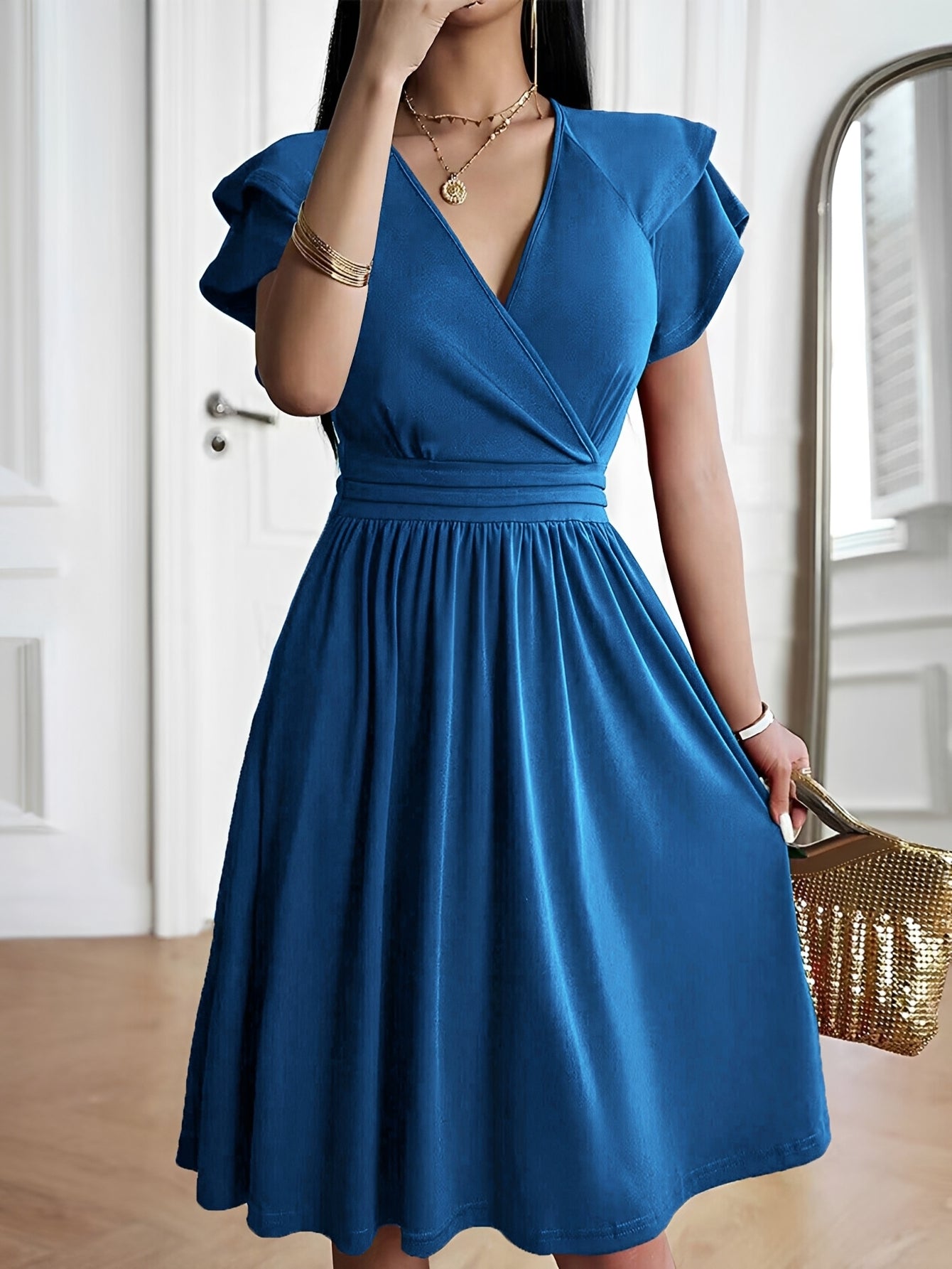 Damen V-Ausschnitt Kleid Elegantes Abendkleid