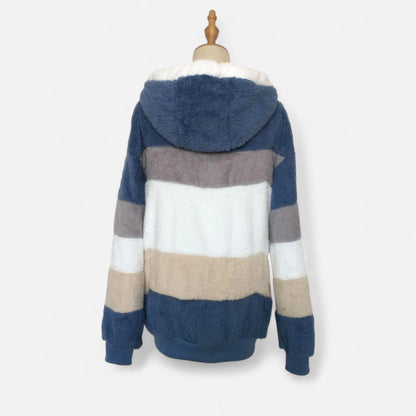 Triswina Damen Oversized Jacke mit Kapuze Gestreift