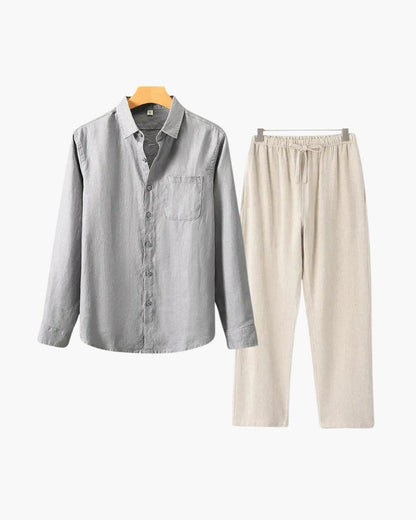 Herren Leinen-Anzug Lange Ärmel 2-teilig Beige