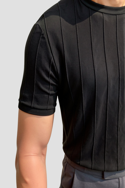 Herren Gestreiftes T-Shirt O-Hals Baumwolle Classic -Weiß