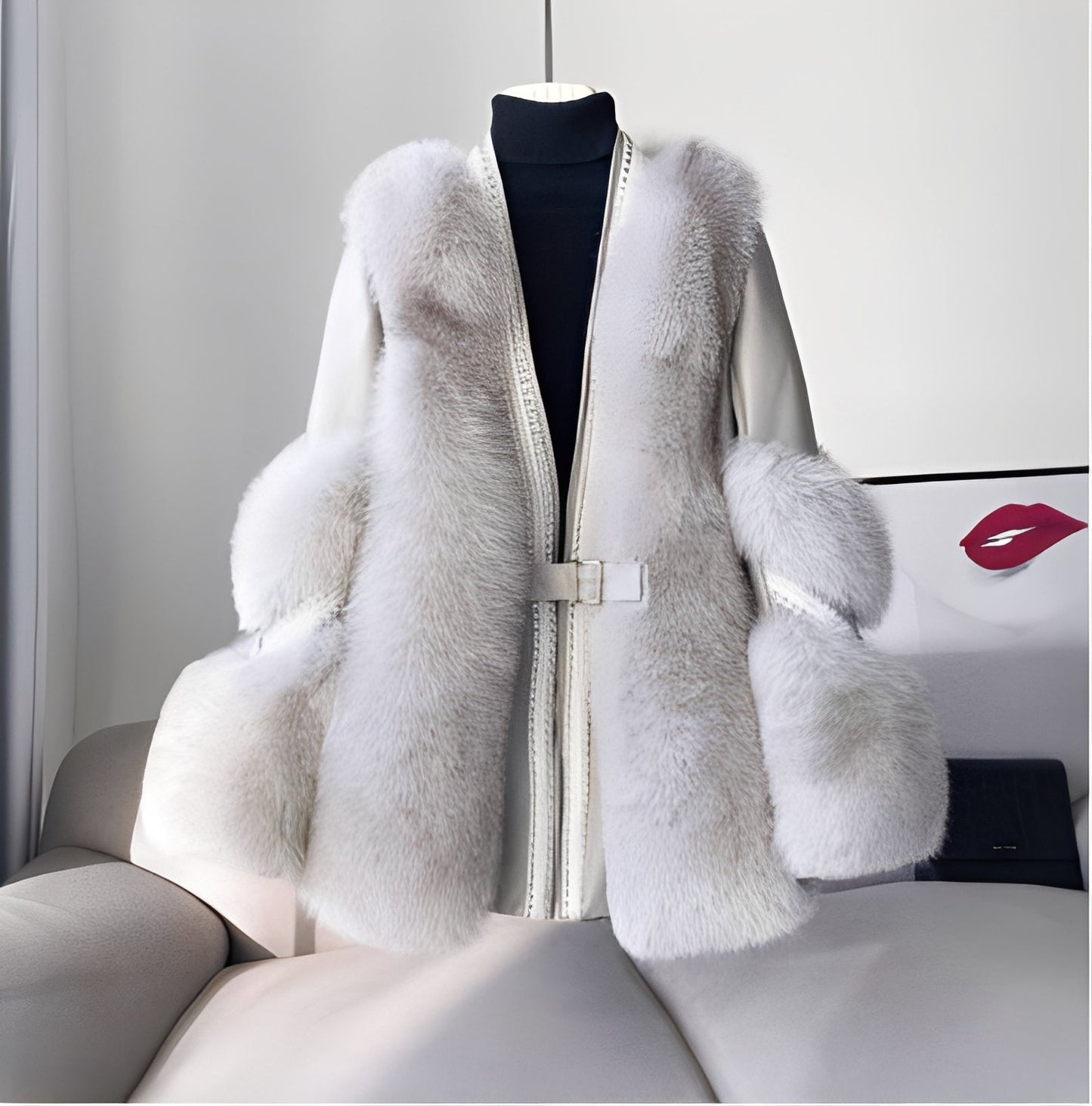 Damen Pelzmantel Stilvoll Warm