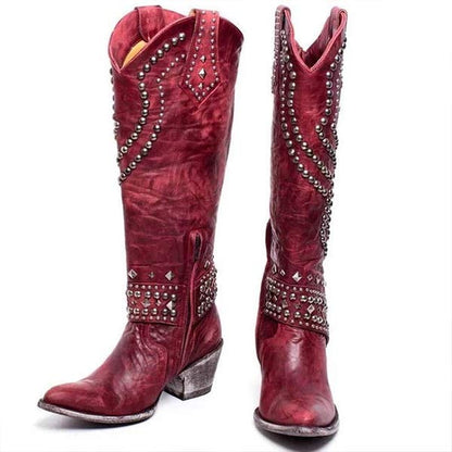Norvielle Damen Cowboystiefel Absatzleder