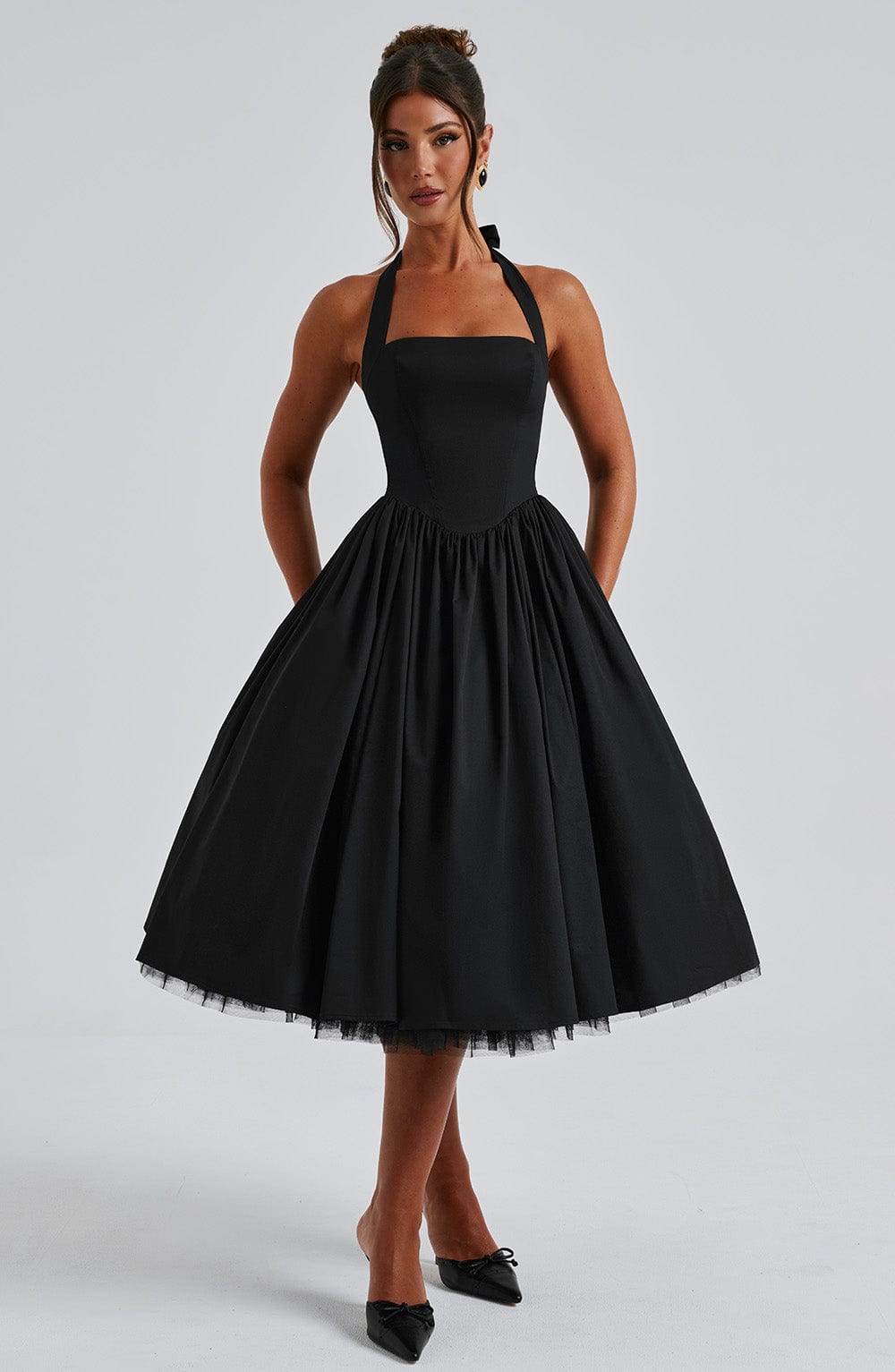 Damen Halterkleid Midi Länge für Hochzeitsgäste