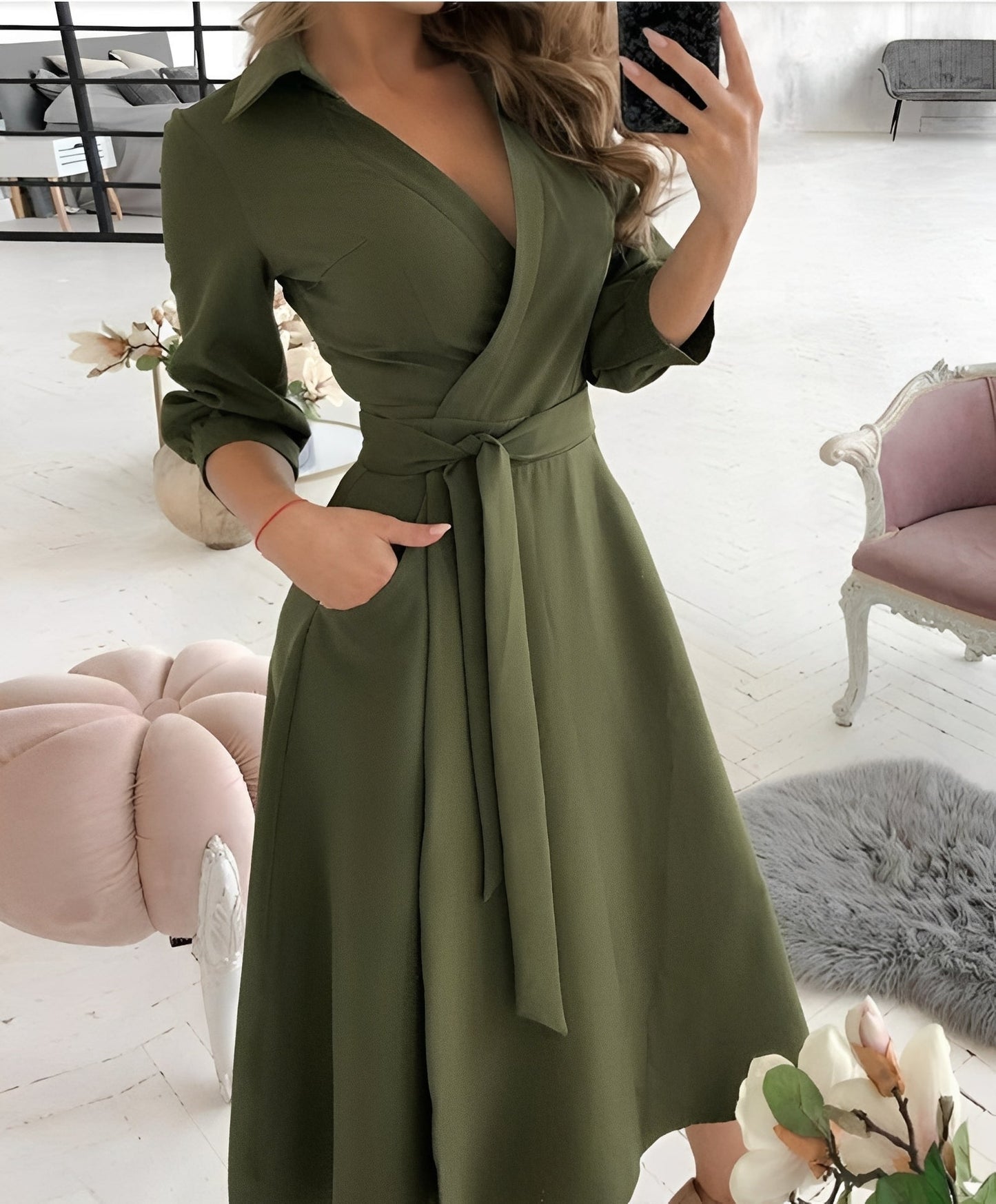 Damen Kleid mit Gürtel Stilvoll
