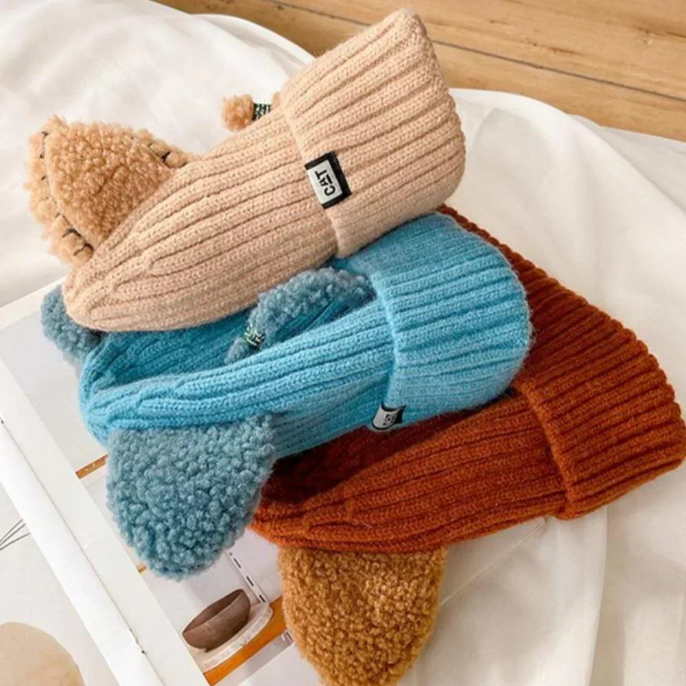Damen Wintermütze Weich Strickmütze Katzenohr
