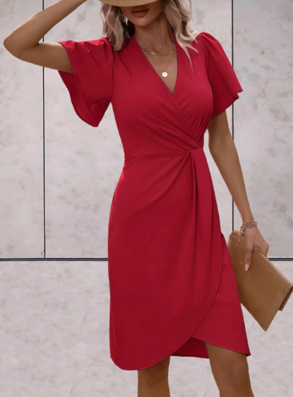 Damen V-Ausschnitt Kleid Puffärmel Sommer Schwarz - Norvielle