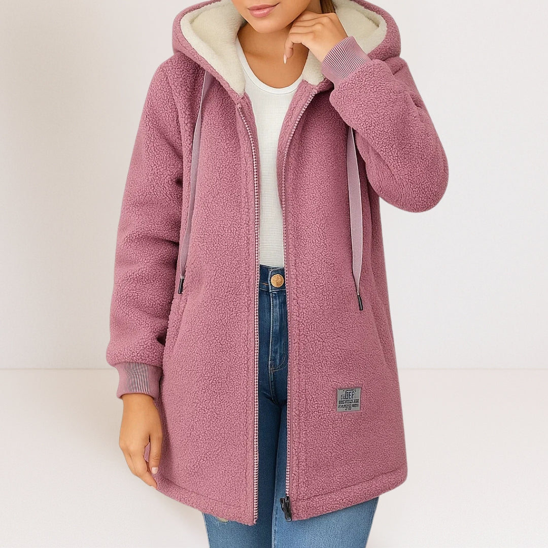 Damen Fleecejacke Mit Kapuze Warm Beige