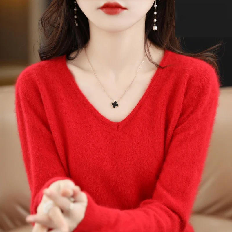 Damen V-Ausschnitt Pullover Leichter Strick