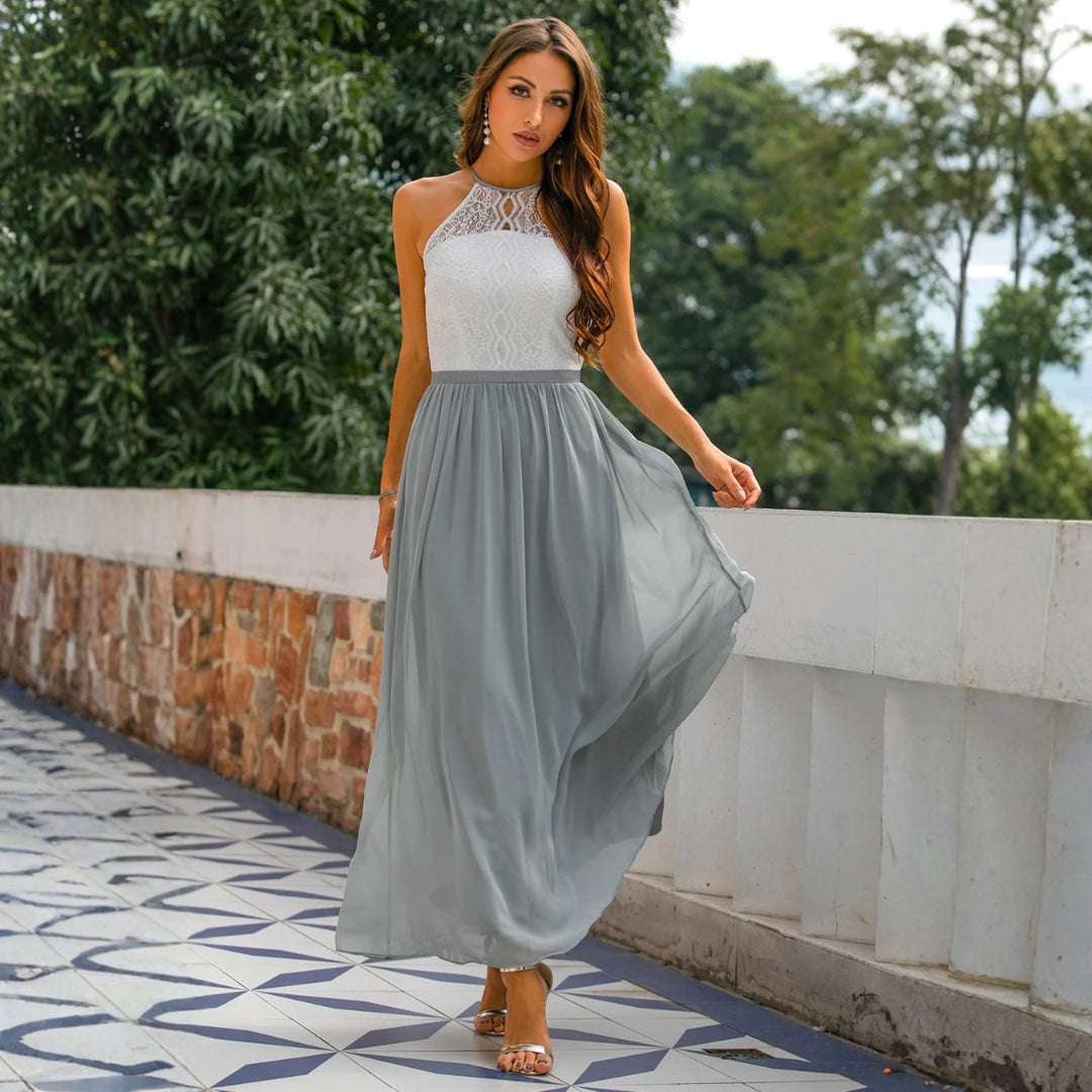 Damen Neckholder Maxikleid Hochzeitsgastkleid - Norvielle