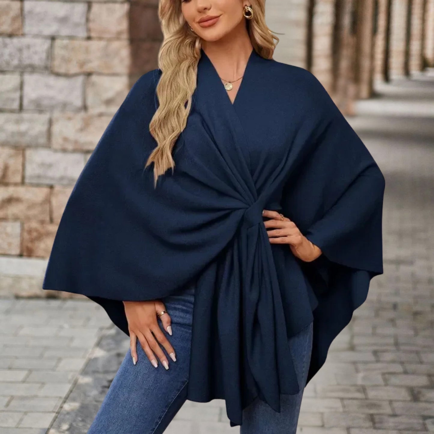 Damen Wickelponcho Leicht Feminin