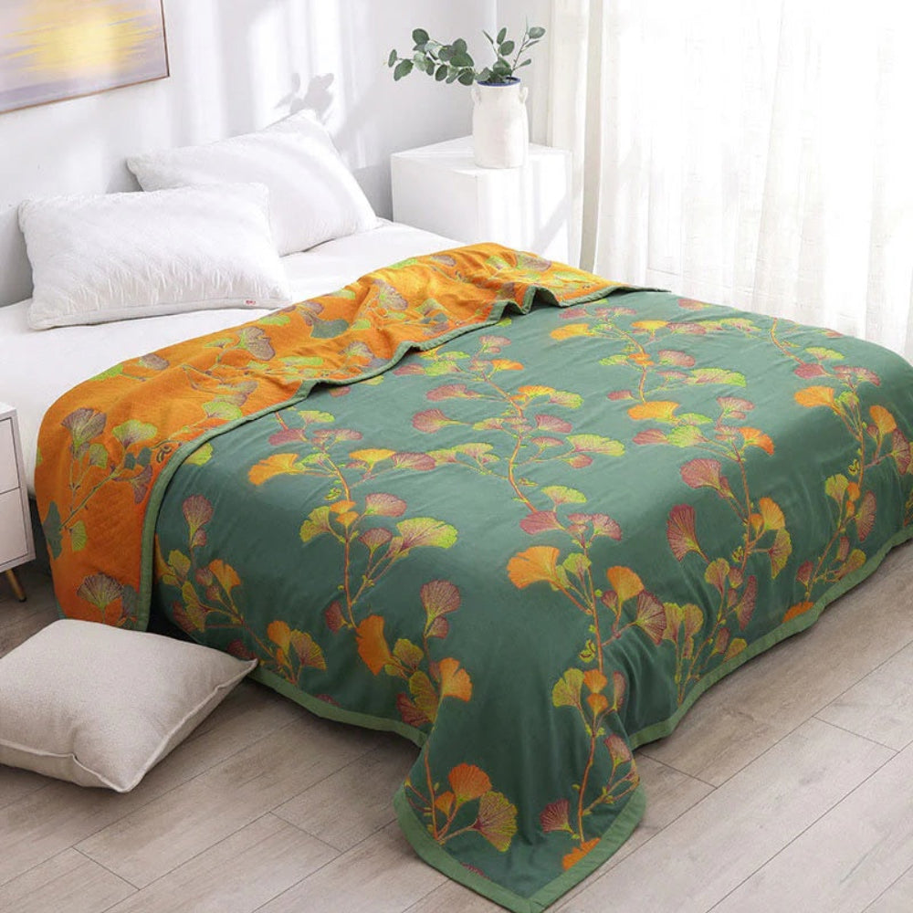 Wendebettdecke Jacquard Blumen Ginkgo Muster