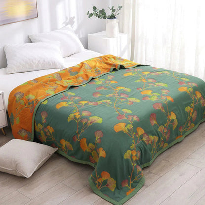 Wendebettdecke Jacquard Blumen Ginkgo Muster