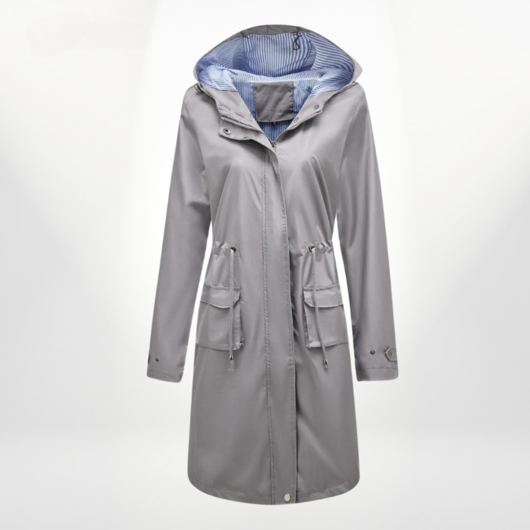Damen Trenchcoat Lang Kapuze Taillenzug - Norvielle