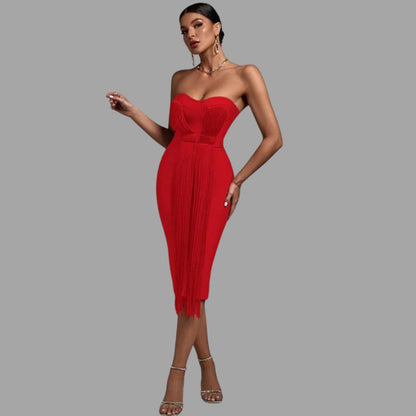 Norvielle Damen Trägerloses Kleid mit Fransen