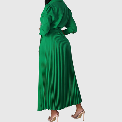 Damen Midikleid V-Ausschnitt Plissiert