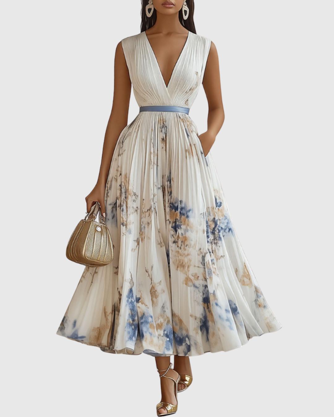 Isabella Damen Ärmelloses Blumenkleid Midi Geplissiert - Norvielle
