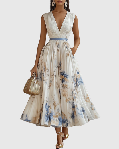Isabella Damen Ärmelloses Blumenkleid Midi Geplissiert - Norvielle