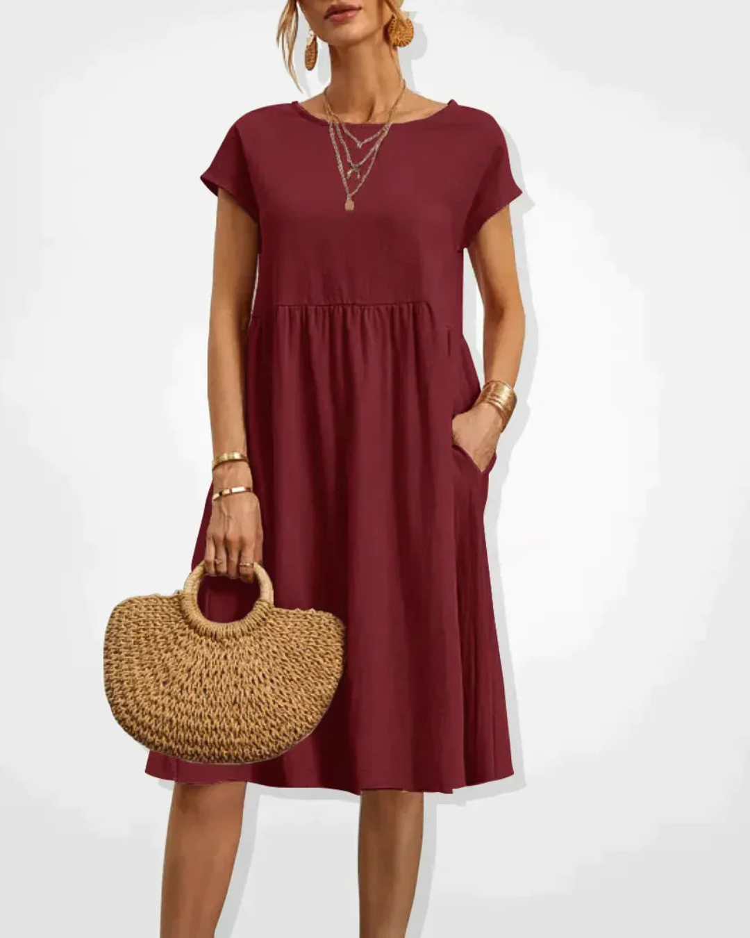 Damen Midi Kleid Italienischer Stil Sommer Baumwolle