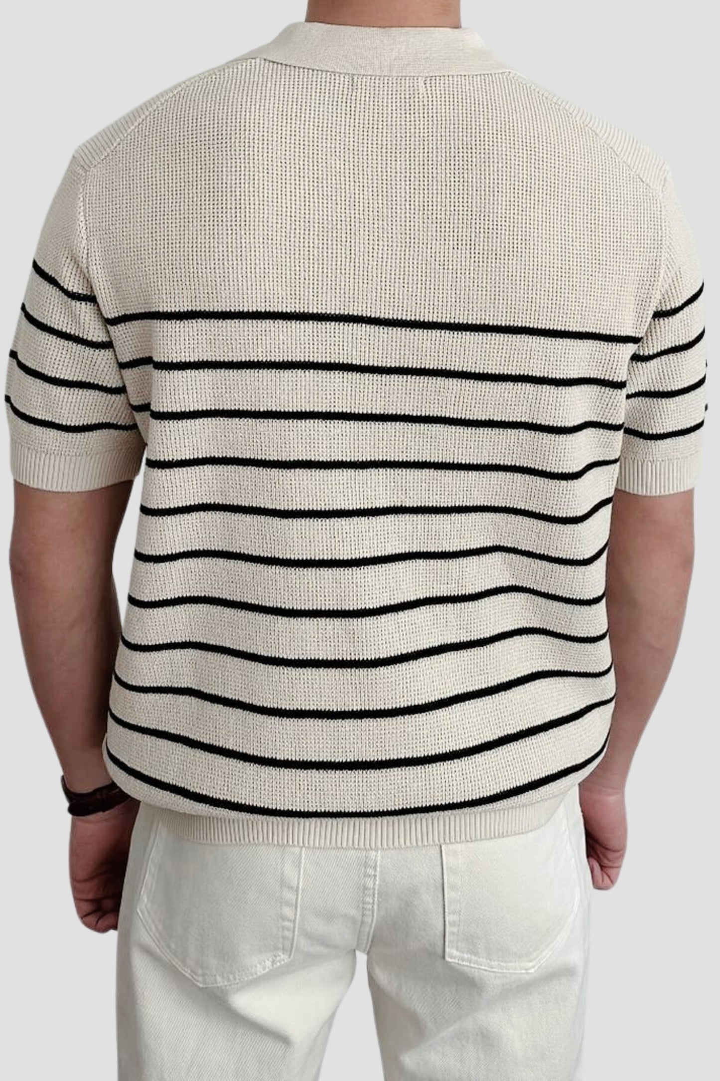 Herren Poloshirt Gestreift Kurzärmelig Weiß/