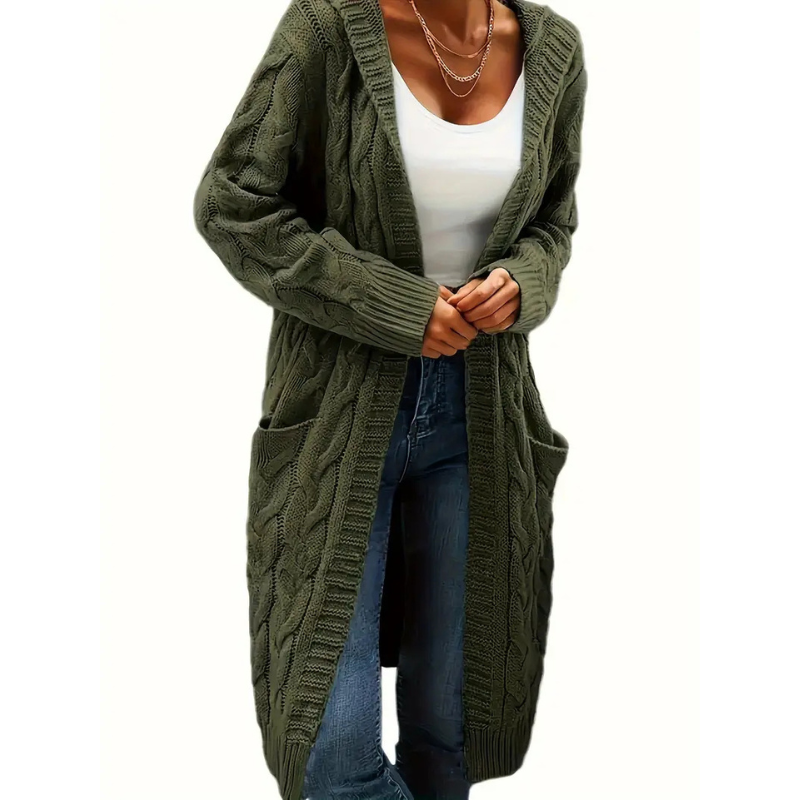 Damen Cardigan Lang Strickjacke Mit Taschen
