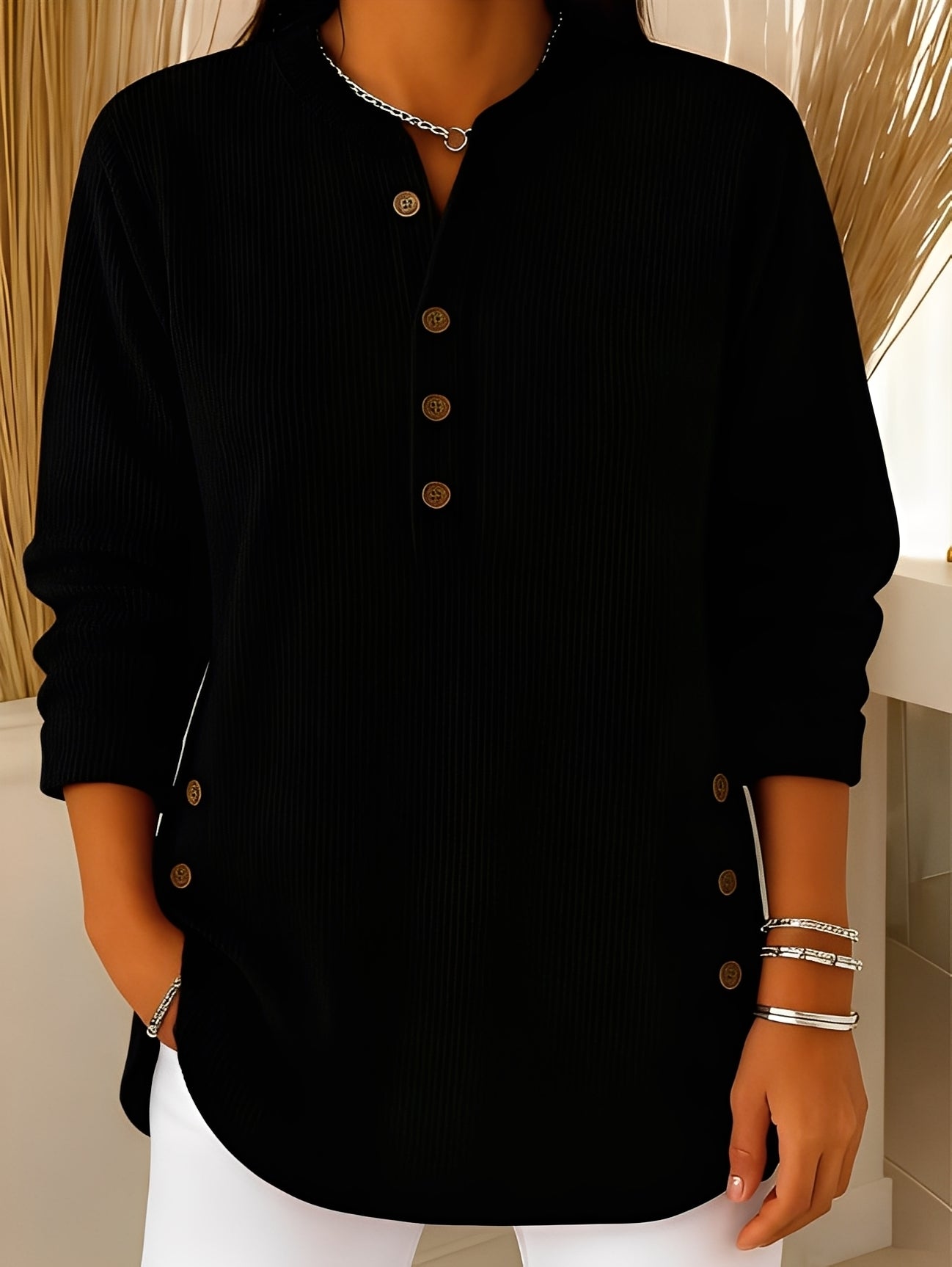 Damen Pullover Knöpfe Bequem