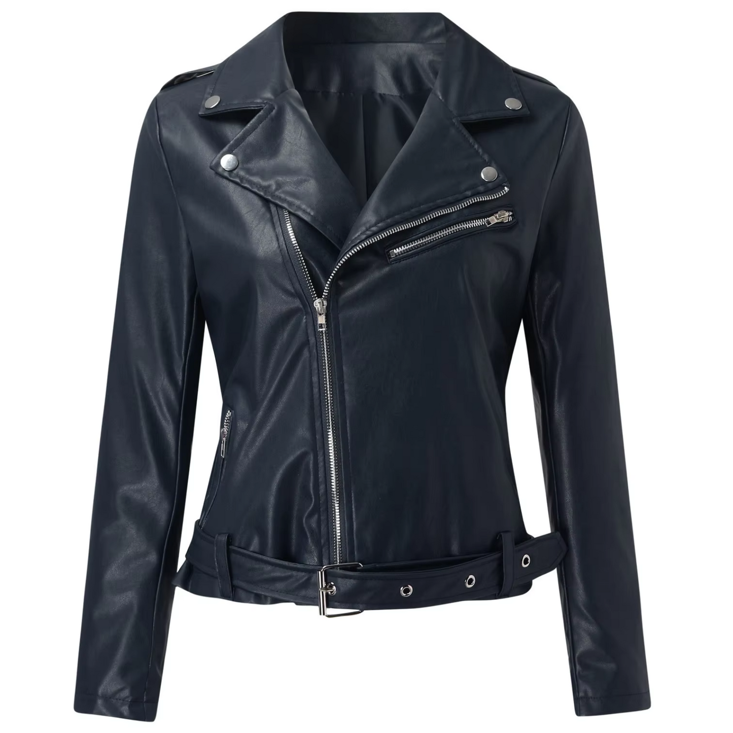 Damen Bikerjacke Leder Gürtel Reißverschluss