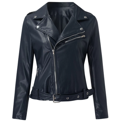Damen Bikerjacke Leder Gürtel Reißverschluss