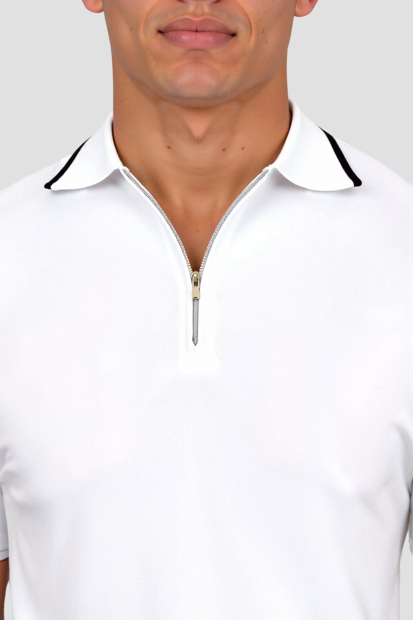 Herren Poloshirt Reißverschluss Kontrastdetails Klassisch
