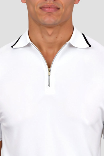 Herren Poloshirt Reißverschluss Kontrastdetails Klassisch
