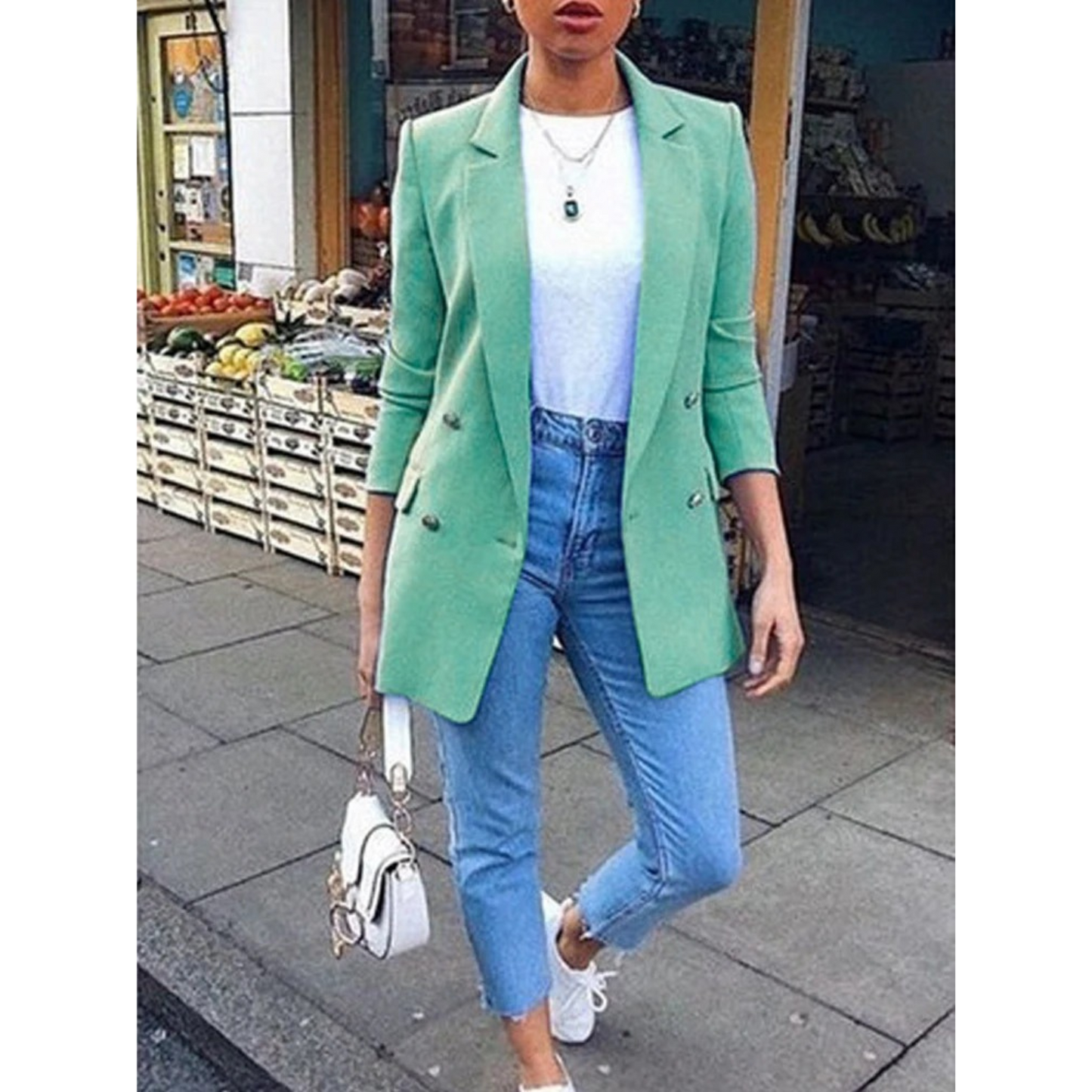 Norvielle Damen Blazer Mittellang Einfarbig