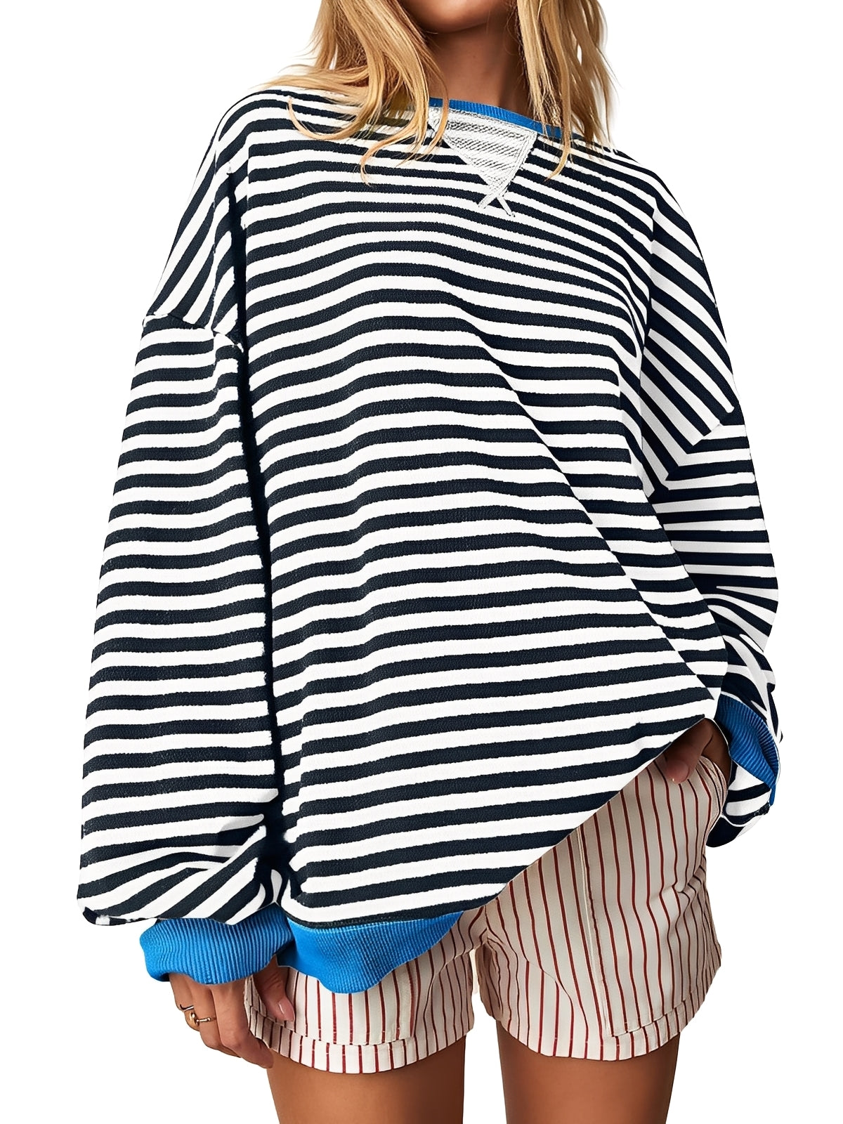 Damen Pullover Gestreift Elegantes Design
