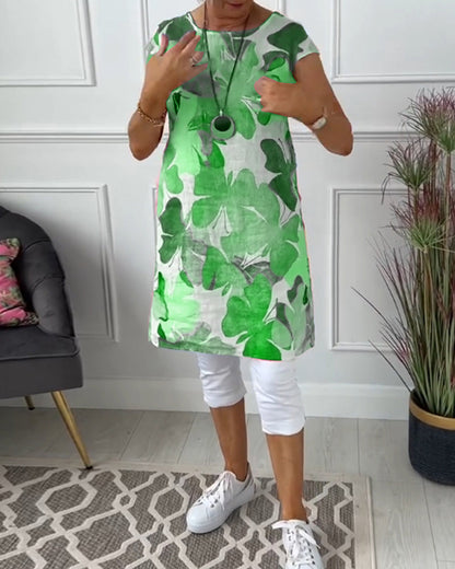 Damen Longtop Blumenprint Farbenfroh Baumwolle