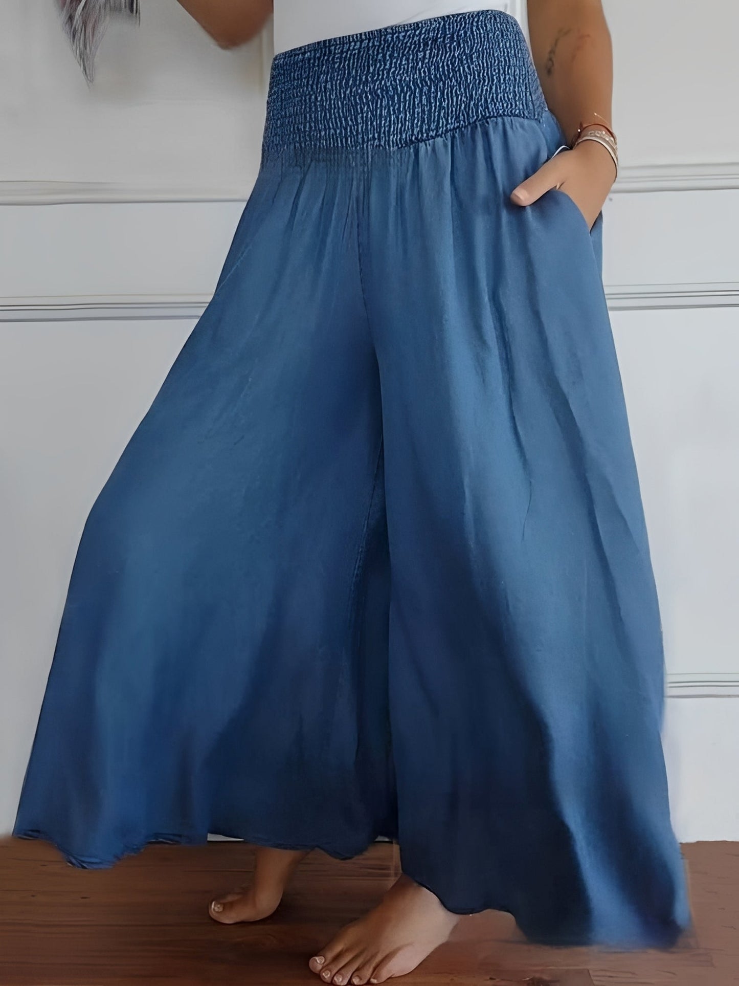 Damenhose Bequem Weites Bein Mit Taschen