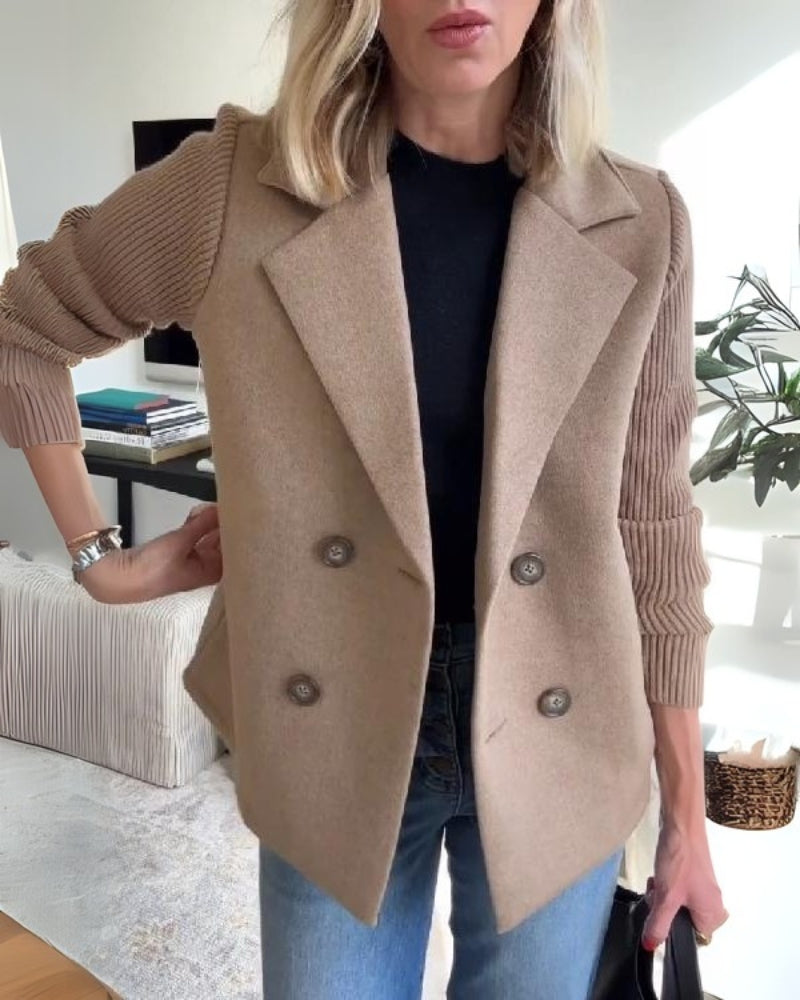 Damen Knit-Blazer-Weste Klassisches Revers Elastisch Beige - Norvielle