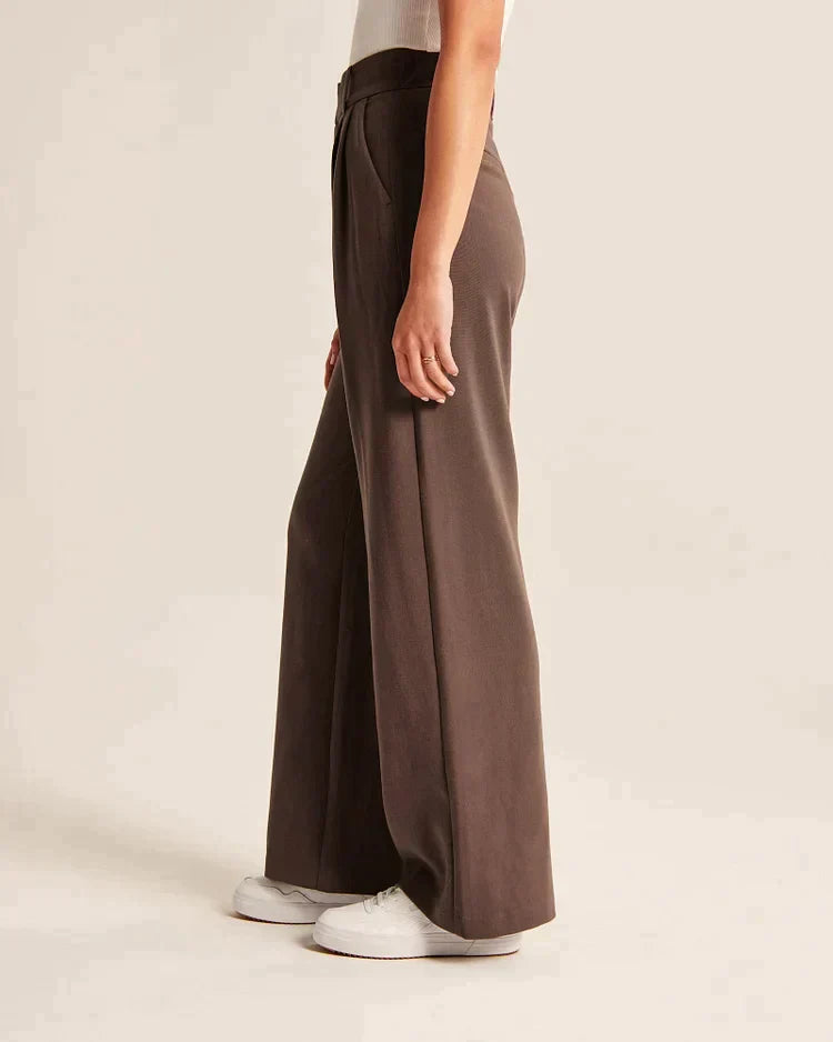Damen Pantalon Weite Beine Hohe Taille